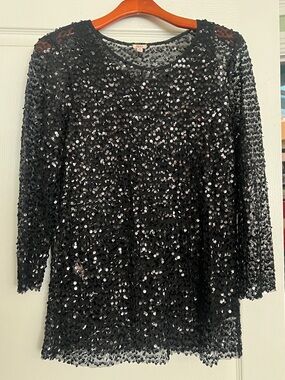 Reba Black Sequin Tunic with Sheer Mesh